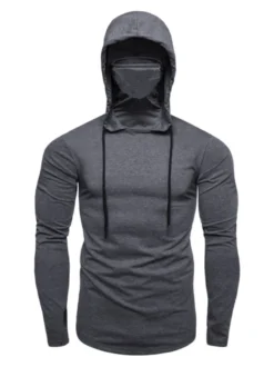 Hommes Hoodies Capuche Manches Longues Polyester Gris Sweatshirt