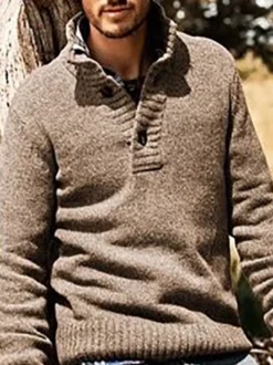 Hommes Hoodies Col Montant Manches Longues Boutons Polyester Sweatshirt