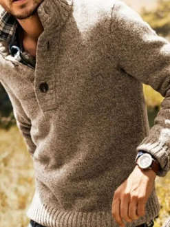 Hommes Hoodies Col Montant Manches Longues Boutons Polyester Sweatshirt