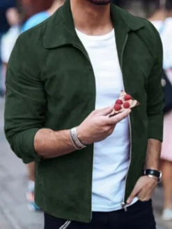 Hommes Vestes Chic Vert Noir Élégant Col Rabattu Manches Longues Polyester Coupe Régulière Pardessus