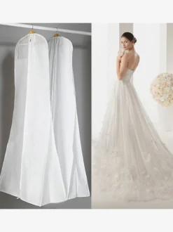 Housse anti-poussière pour robe de mariée sac élargi Double face blanc Non tissé épais à longue queue