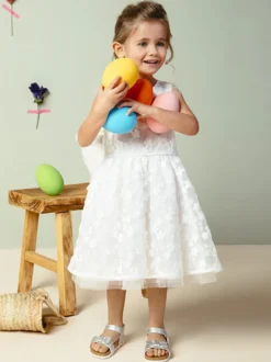 Ivoire manches courtes dentelle mariage doux fleur fille robe enfants robe de soirée