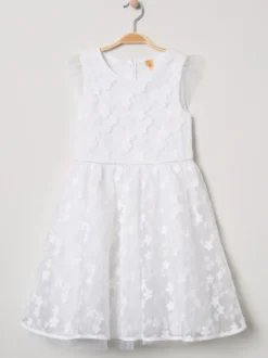 Ivoire manches courtes dentelle mariage doux fleur fille robe enfants robe de soirée