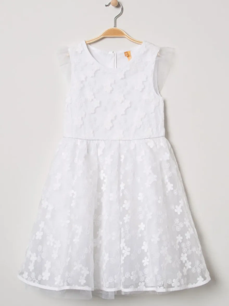 Ivoire manches courtes dentelle mariage doux fleur fille robe enfants robe de soirée