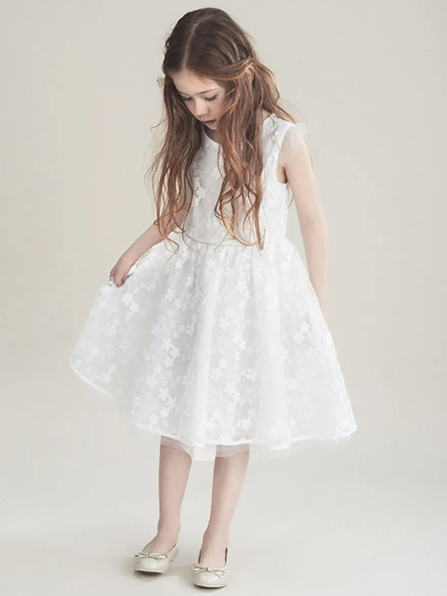 Ivoire manches courtes dentelle mariage doux fleur fille robe enfants robe de soirée