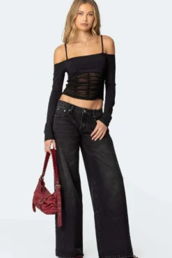 Jean baggy taille basse et jambes larges pour femme - Délavage moyen style vintage Y2K - Coupe ample - Streetwear décontracté été 2026