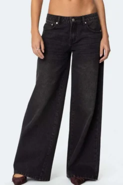 Jean baggy taille basse et jambes larges pour femme - Délavage moyen style vintage Y2K - Coupe ample - Streetwear décontracté été 2026