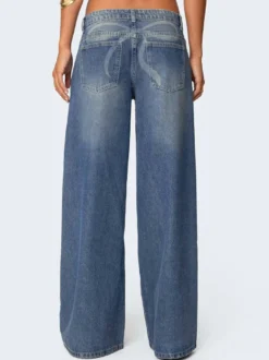 Jean baggy taille basse et jambes larges pour femme - Délavage moyen style vintage Y2K - Coupe ample - Streetwear décontracté été 2026