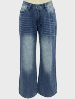 Jean baggy taille basse et jambes larges pour femme - Délavage moyen style vintage Y2K - Coupe ample - Streetwear décontracté été 2026