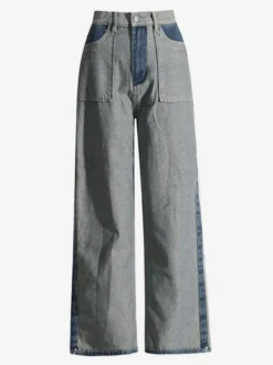 Jean femme élégant taille haute en denim bicolore