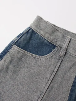 Jean femme élégant taille haute en denim bicolore