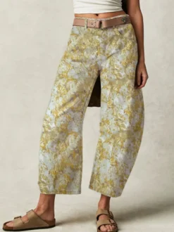 Jean fleuri à rayures pour femme - Pantalon en denim jaune rétro style fer à cheval - Collection streetwear décontractée printemps 2026