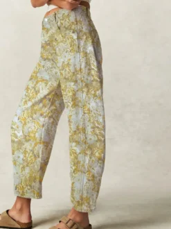 Jean fleuri à rayures pour femme - Pantalon en denim jaune rétro style fer à cheval - Collection streetwear décontractée printemps 2026