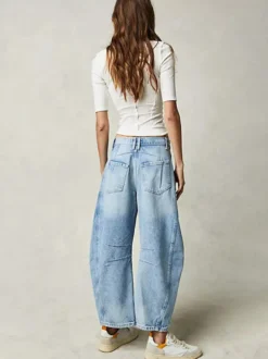 Jean Horseshoe Barrel pour femme - Pantalon en denim délavé ample à jambes larges et coutures incurvées - Streetwear printemps 2026