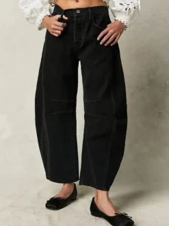 Jean Horseshoe Barrel pour femme - Pantalon en denim délavé ample à jambes larges et coutures incurvées - Streetwear printemps 2026