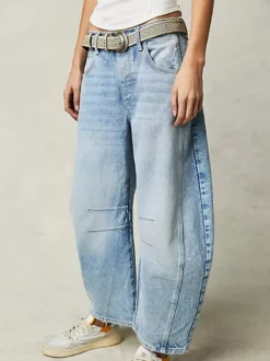 Jean Horseshoe Barrel pour femme - Pantalon en denim délavé ample à jambes larges et coutures incurvées - Streetwear printemps 2026