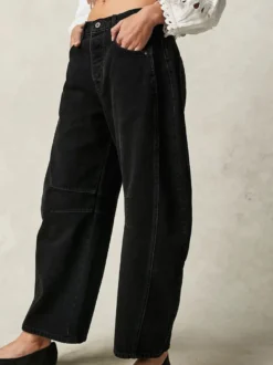 Jean Horseshoe Barrel pour femme - Pantalon en denim délavé ample à jambes larges et coutures incurvées - Streetwear printemps 2026