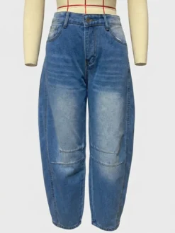 Jean Horseshoe Barrel pour femme - Pantalon en denim délavé ample à jambes larges et coutures incurvées - Streetwear printemps 2026