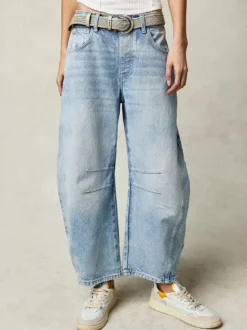 Jean Horseshoe Barrel pour femme - Pantalon en denim délavé ample à jambes larges et coutures incurvées - Streetwear printemps 2026