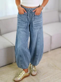 Jean Horseshoe Barrel Washed pour femme - Pantalon bouffant décontracté à taille nouée et coutures avant - Collection printemps streetwear 2026