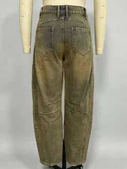 Jean à jambes larges et amples pour femme - Pantalon en denim coupe en fer à cheval avec détails de couture - Collection streetwear décontractée printemps 2026