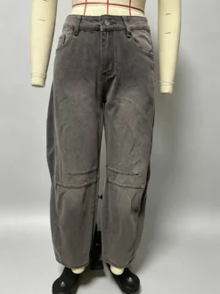Jean à jambes larges et amples pour femme - Pantalon en denim coupe en fer à cheval avec détails de couture - Collection streetwear décontractée printemps 2026