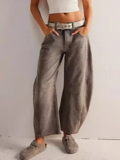 Jean à jambes larges et amples pour femme - Pantalon en denim coupe en fer à cheval avec détails de couture - Collection streetwear décontractée printemps 2026