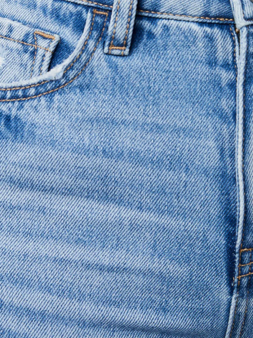 Jean large délavé pour femme - Pantalon en denim bleu clair taille haute ourlet brut coupe décontractée - Style streetwear décontracté printemps 2026