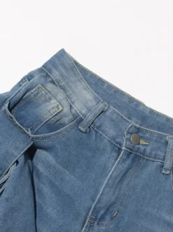 Jean large à nœud papillon pour femme - Bleu moyen style Y2K taille haute coupe baggy - Collection streetwear printemps 2026