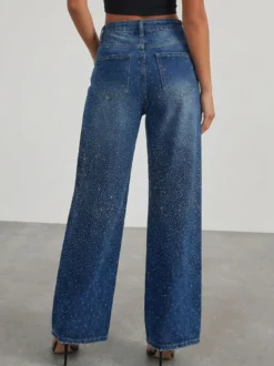 Jean large à strass pour femme - Bleu délavé coupe droite pailletée avec ceinture style années 2000 - Idéal pour une soirée printanière (2026)