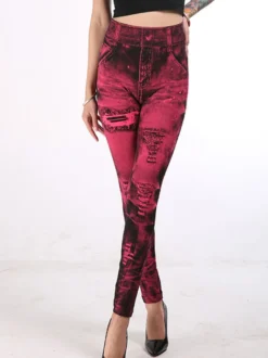 Jean Pantalons Déchirés Long Coupe Cintrée avec Poches Bicolores Pantalons Sexy