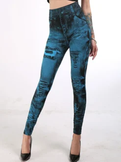 Jean Pantalons Déchirés Long Coupe Cintrée avec Poches Bicolores Pantalons Sexy