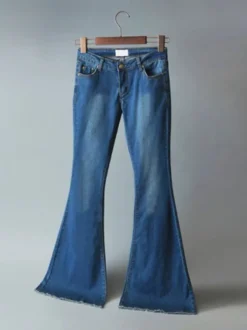 Jean Pantalons en Denim Bas Evasée à Zip avec Poches Unicolore
