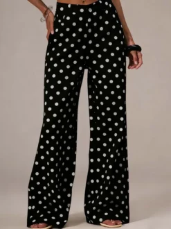 Jean à pois à jambes larges pour femme - Pantalon droit rétro non élastique - Streetwear chic printemps 2026