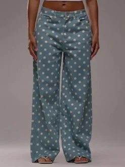 Jean à pois à jambes larges pour femme - Pantalon droit rétro non élastique - Streetwear chic printemps 2026