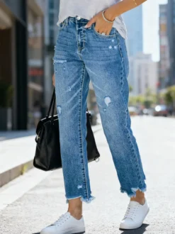Jeans femme bas en denim délavé court jeans décontractés