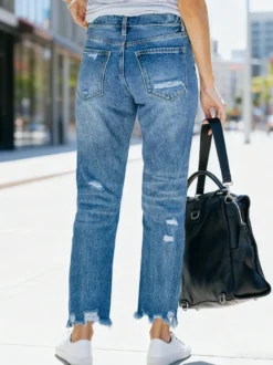 Jeans femme bas en denim délavé court jeans décontractés