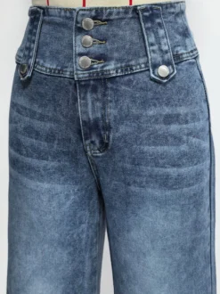 Jeans femme larges sexy en coton décontractés à boutons