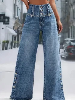 Jeans femme larges sexy en coton décontractés à boutons