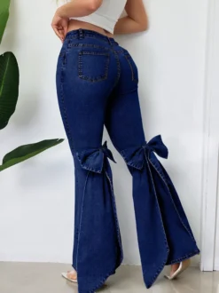 Jean évasé à nœud papillon pour femme - Bas en denim bleu tendance à jambes larges - Streetwear printemps 2026