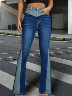 Jean évasé pour femme pantalon en denim évasé bleu bicolore de style Y2K 2026