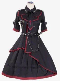 JoJo's Bizarre Adventure Queen Bite the Dust Robe gothique militaire Lolita OP Ensemble 3 pièces Rivet à chaîne noire