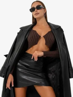 Jupe courte asymétrique portefeuille taille haute en similicuir pour femme 2026