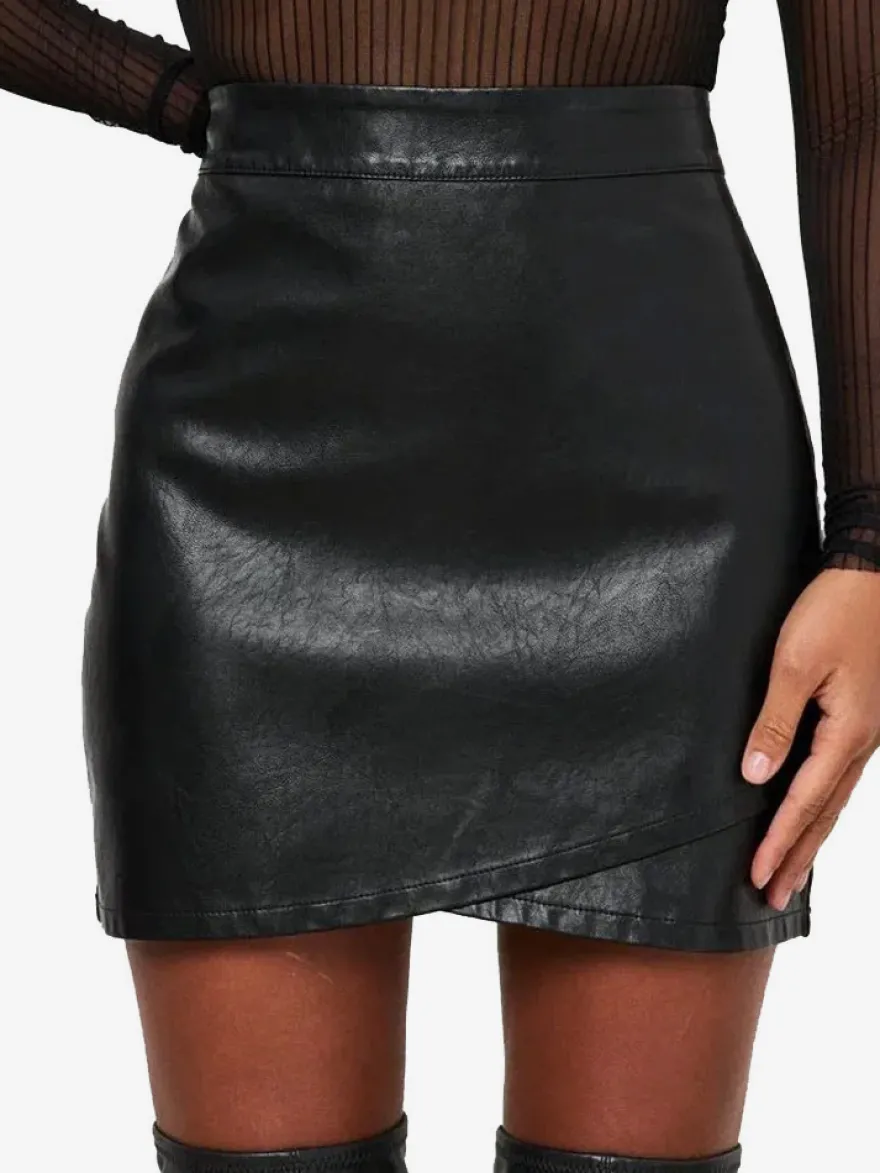 Jupe courte asymétrique portefeuille taille haute en similicuir pour femme 2026