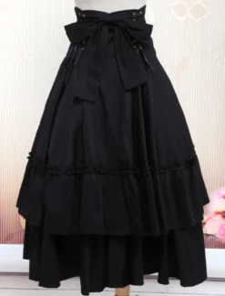 Jupe de Lolita en coton avec ride de Polka et boutons noirs Déguisements Halloween