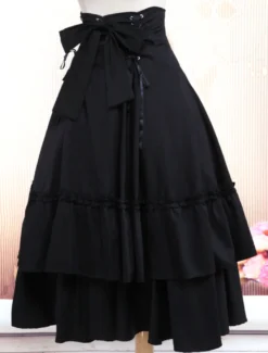 Jupe de Lolita en coton avec ride de Polka et boutons noirs Déguisements Halloween