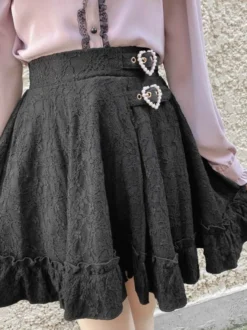 Jupe gothique lolita jupes lolita à volants et œillets noirs