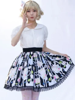 Jupe Harajuku mode Lolita SK Cardcaptor Sakura imprimé fleuri noir volants