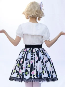 Jupe Harajuku mode Lolita SK Cardcaptor Sakura imprimé fleuri noir volants