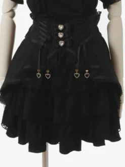 Jupe Lolita douce à volants et à lacets Jupe Lolita en dentelle rose